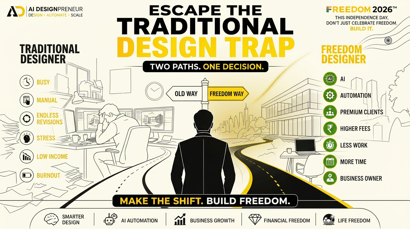 Escape the traditional design trap: burnt-out manual designer versus an AI-powered freedom designer